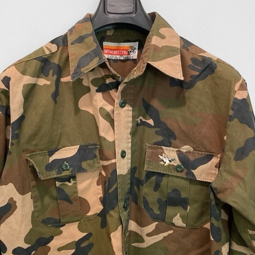Winchester Shirt Mens Large BDU Camouflage Embroidered Duck Vintage Hunting